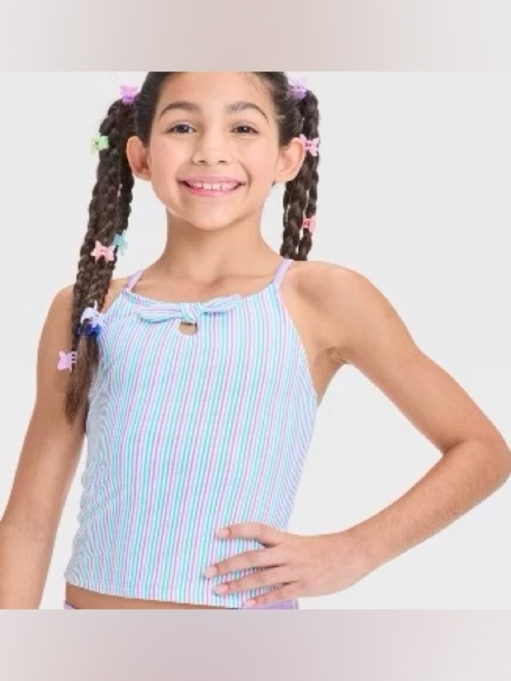 Cat & Jack Girls' Pastel Stripe Tankini Top and bottoms bundle